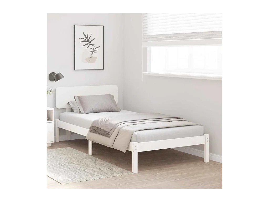 Bettgestell mit Kopfteil Weiß 100 x 200 cm Massivholz Kiefer