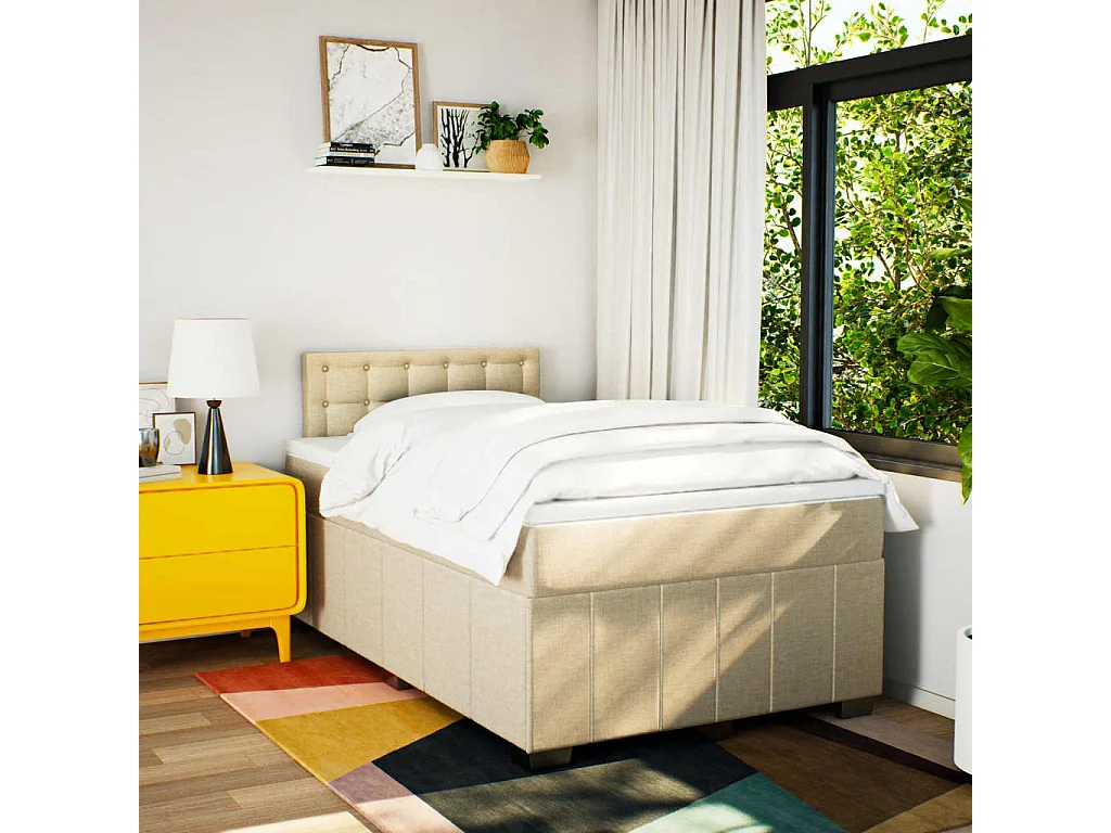 Sommier à lattes de lit avec matelas crème 120x190 cm tissu