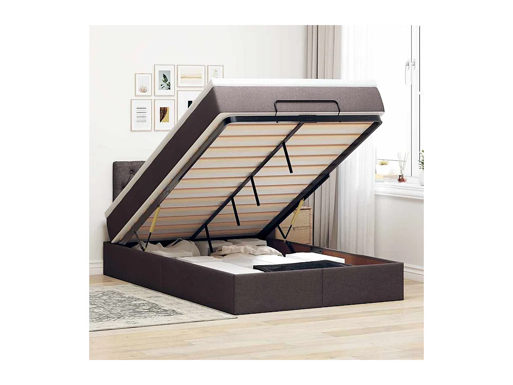 Lit ottoman avec matelas marron foncé 120x200 cm tissu