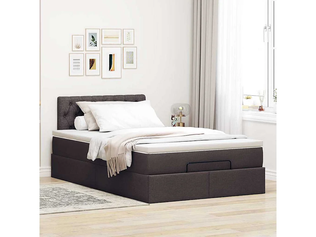 Ottoman bed met matras en LED's 120x200 cm stof donkerbruin