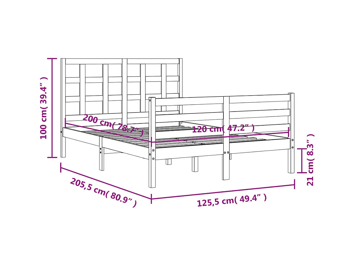 Cadre de lit sans matelas 120x200 cm bois massif