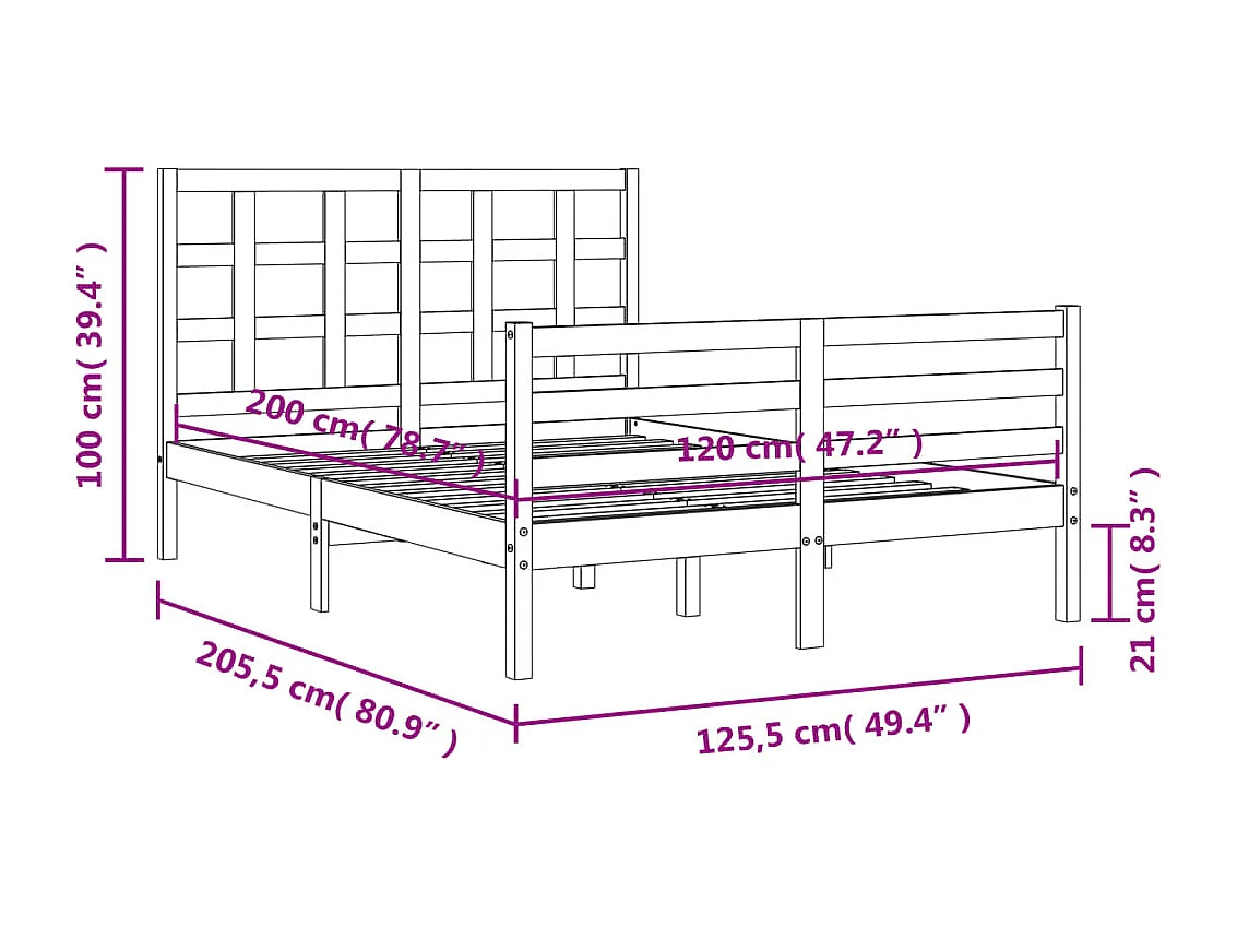 Massivholzbett mit Kopfteil 120x200 cm