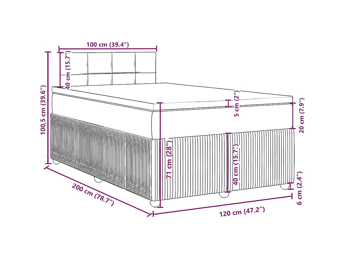 Cama box spring con colchón tela azul 120x200 cm