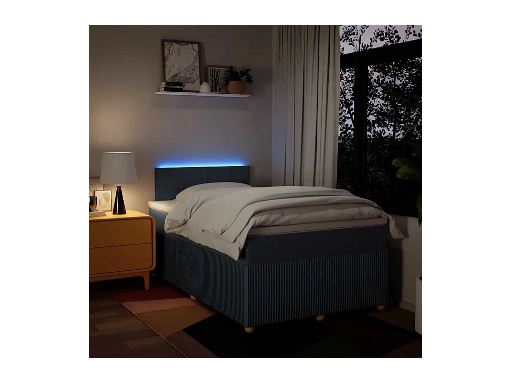 Cama box spring con colchón tela azul 120x200 cm