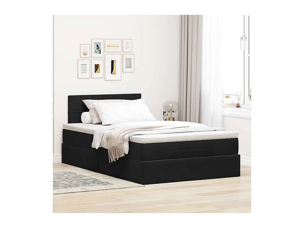 Cadre de lit ottoman avec matelas noir 120x200 cm velours