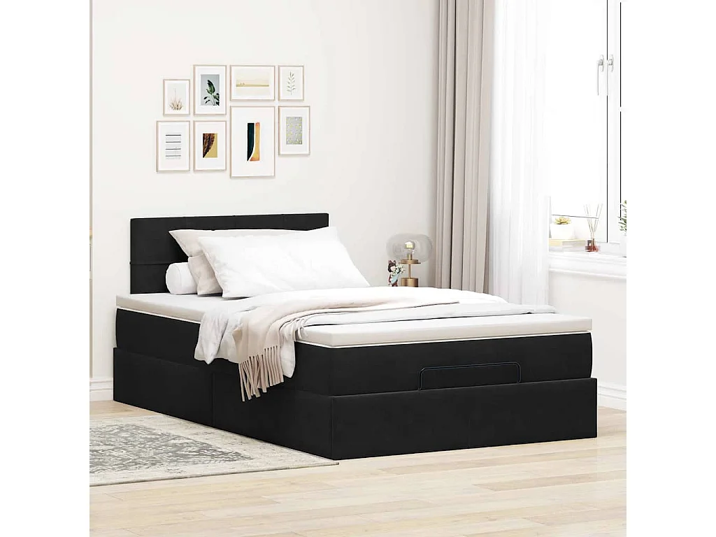 Ottoman-Bett mit Matratze & LEDs Schwarz 120x200 cm Samt