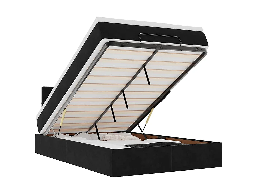 Ottoman-Bett mit Matratze & LEDs Schwarz 120x200 cm Samt