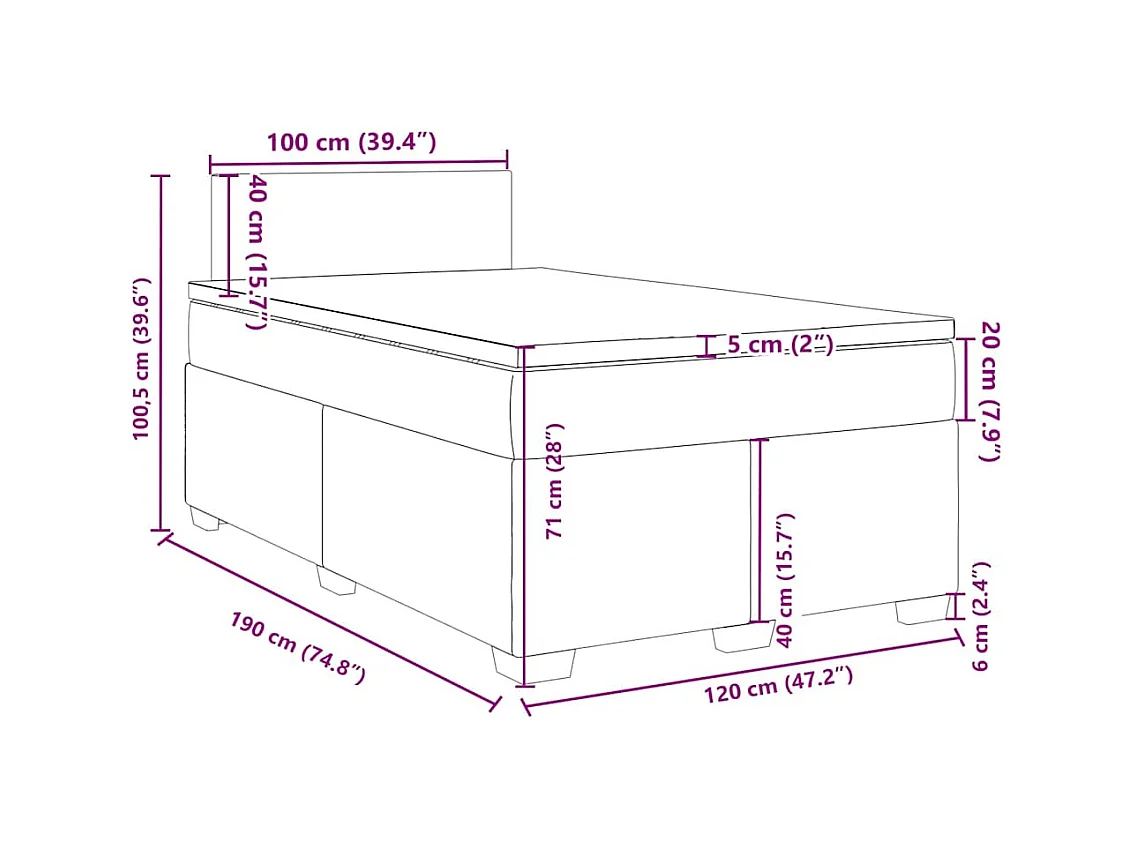 Sommier à lattes de lit et matelas gris clair 120x190cm velours