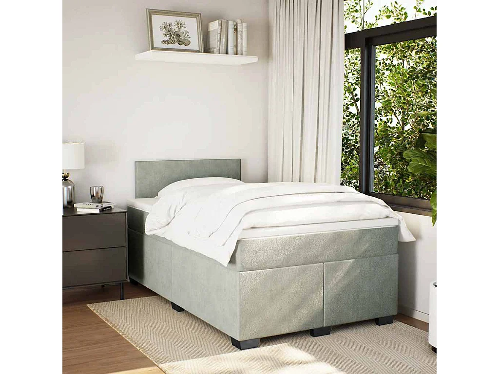 Boxspringbett mit Matratze Hellgrau 120x190 cm Samt