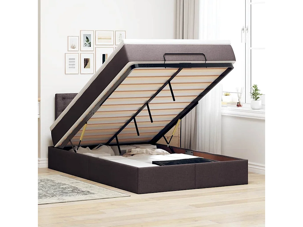 Lit ottoman avec matelas marron foncé 120x200 cm tissu