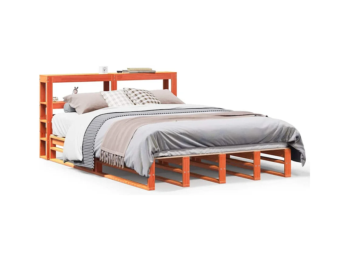 Cadre de lit sans matelas cire marron 120x190cm bois pin massif