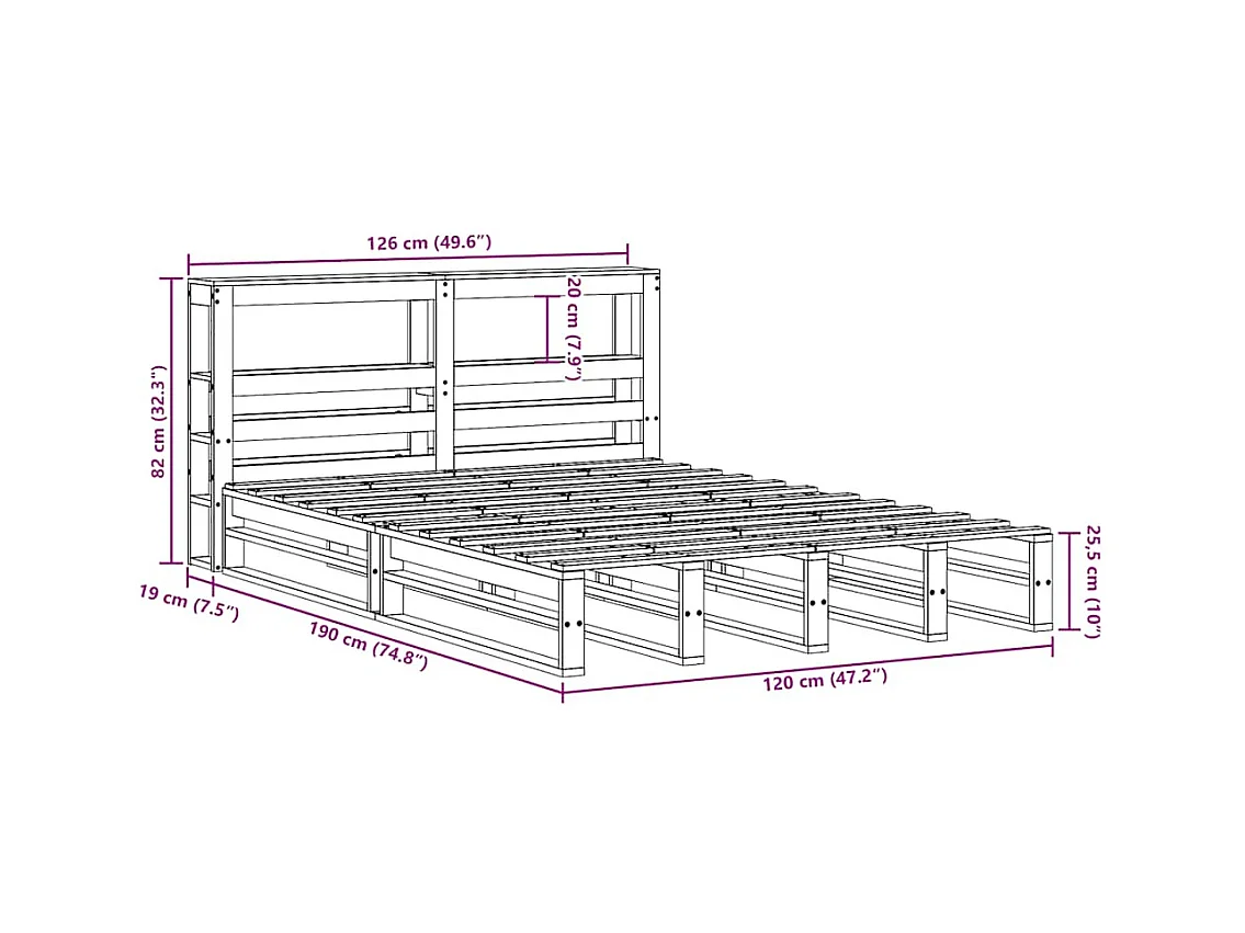 Cadre de lit sans matelas cire marron 120x190cm bois pin massif