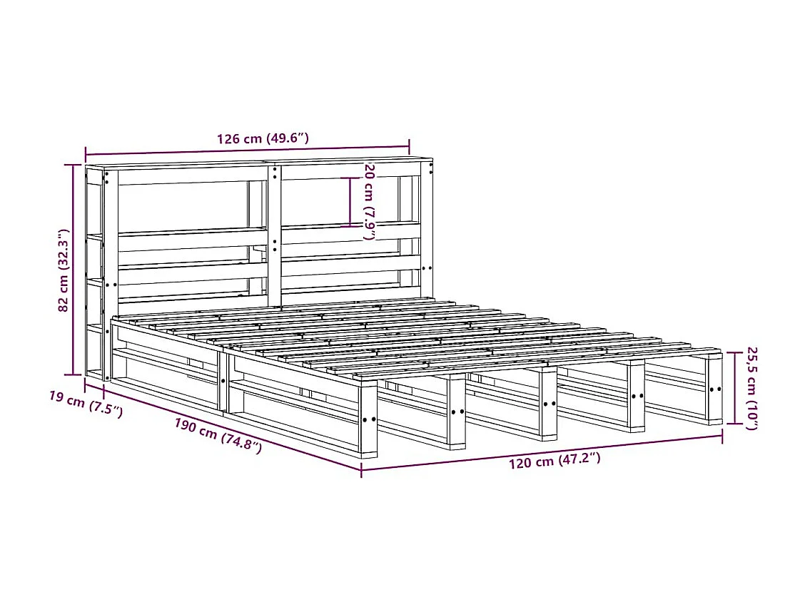 Bedframe zonder matras massief grenenhout wasbruin 120x190 cm