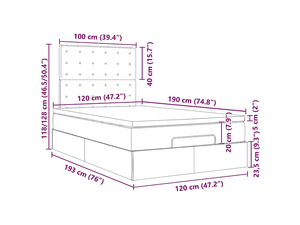 Struttura Letto Pouf con Materassi 80x200 cm Velluto