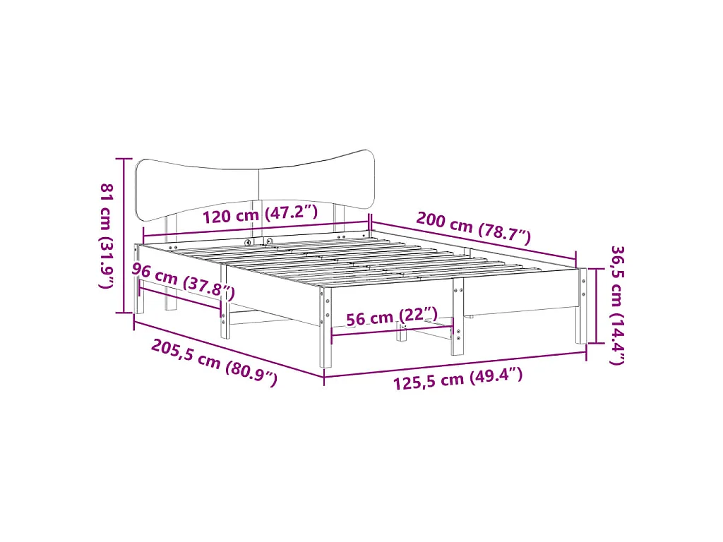Bedframe zonder matras massief grenenhout wit 120x200 cm