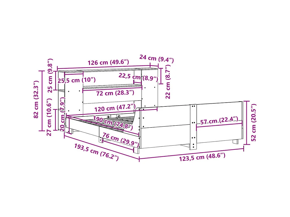 Cadre de lit sans matelas blanc 120x190 cm bois de pin massif