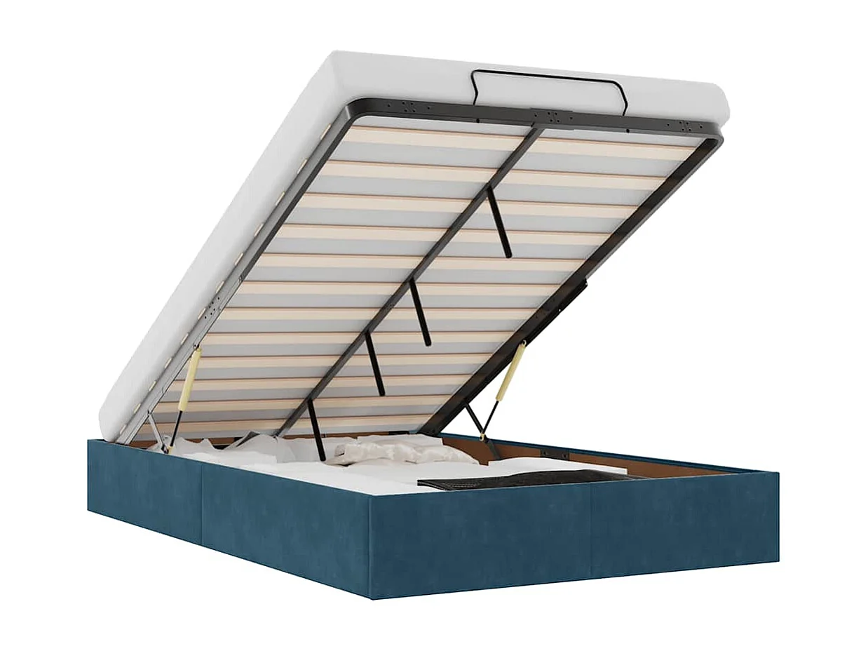 Estructura de cama otomana sin colchón terciopelo azul oscuro