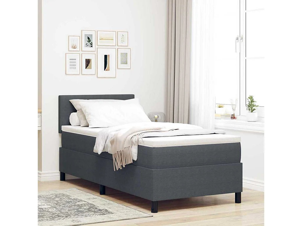 Boxspringbed Donkergrijs en Wit 100 x 200 cm Katoen Stof