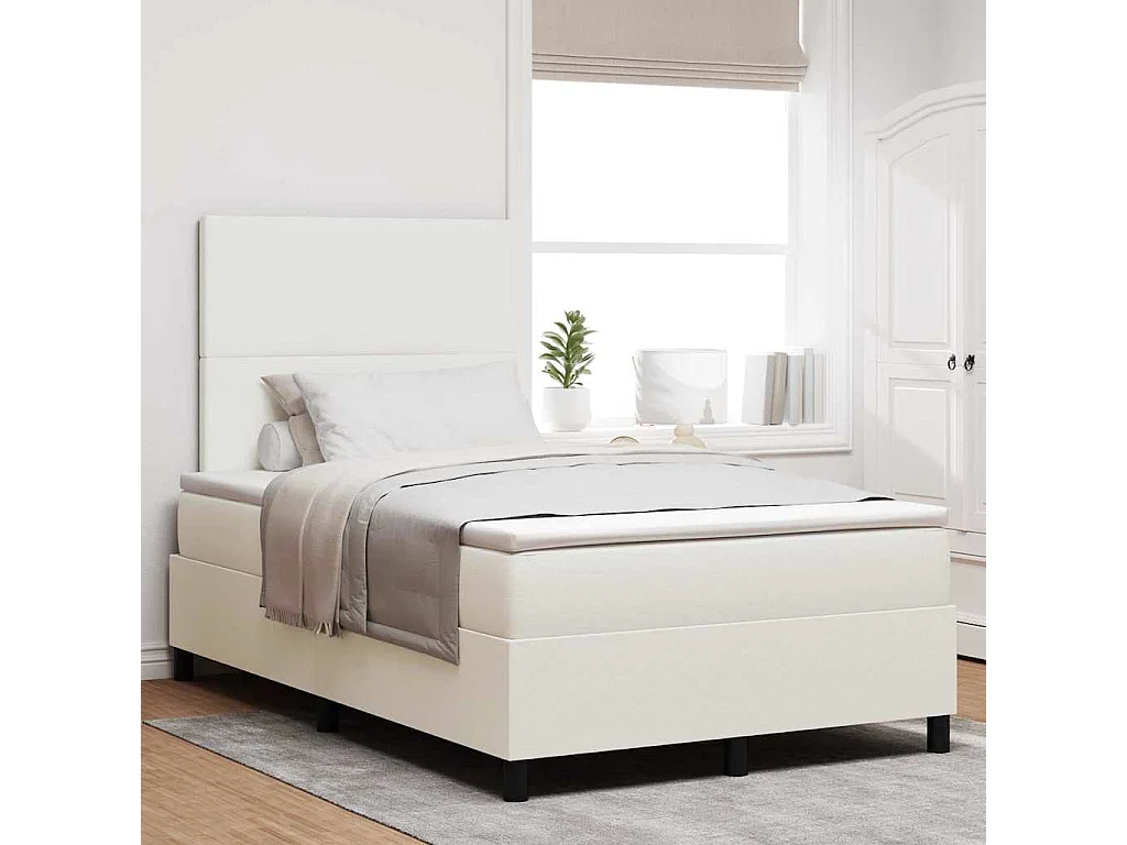Cama Box Creme e Branco 120 x 200 cm Tecido de Veludo Cotele