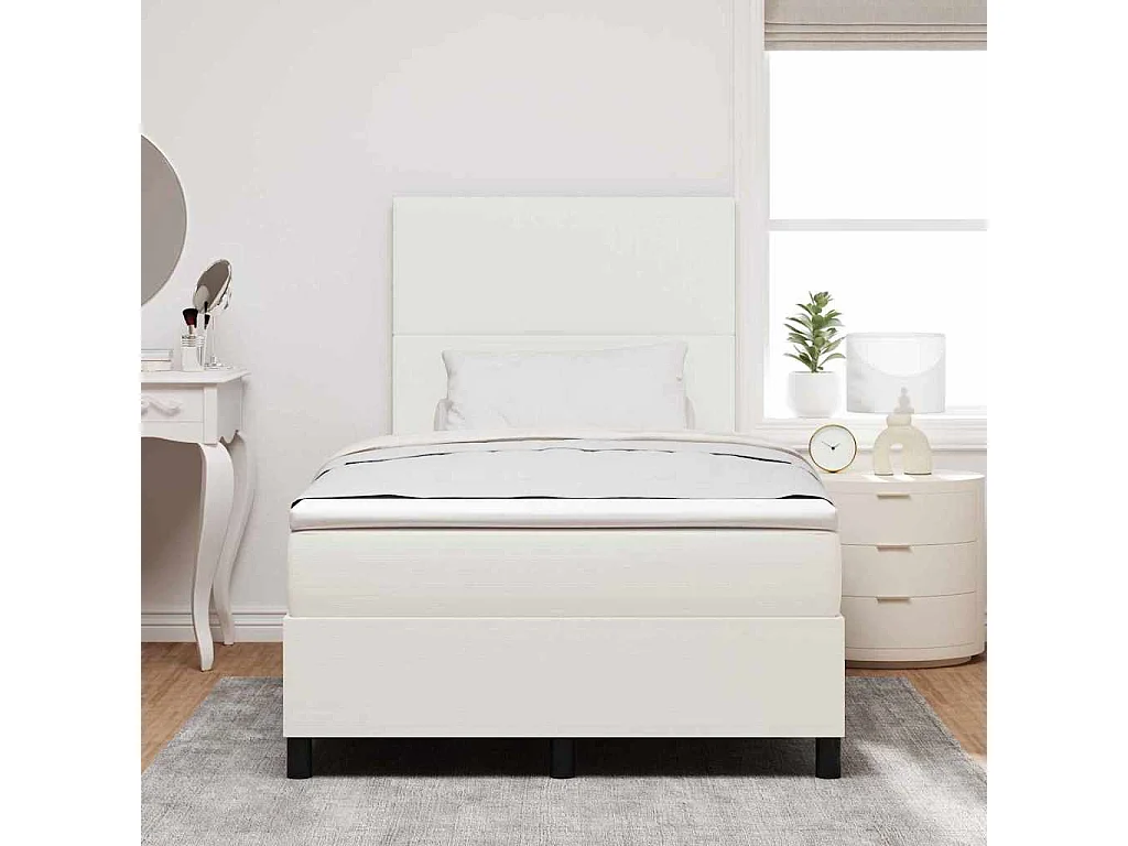 Cama Box Creme e Branco 120 x 200 cm Tecido de Veludo Cotele