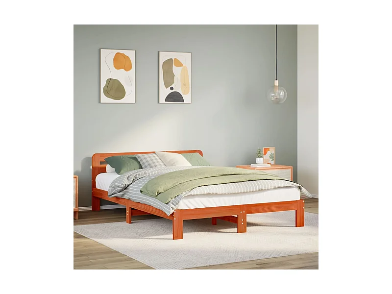 Cadre de lit sans matelas cire marron 120x190cm bois pin massif