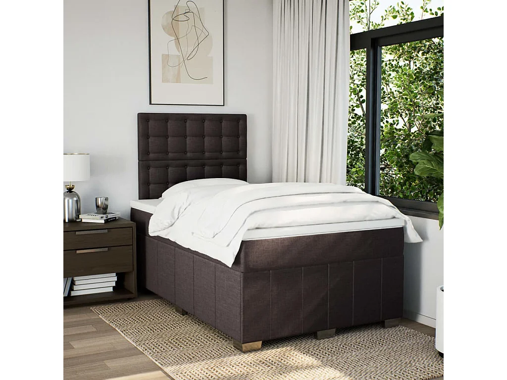 Boxspring met matras stof donkerbruin 120x190 cm