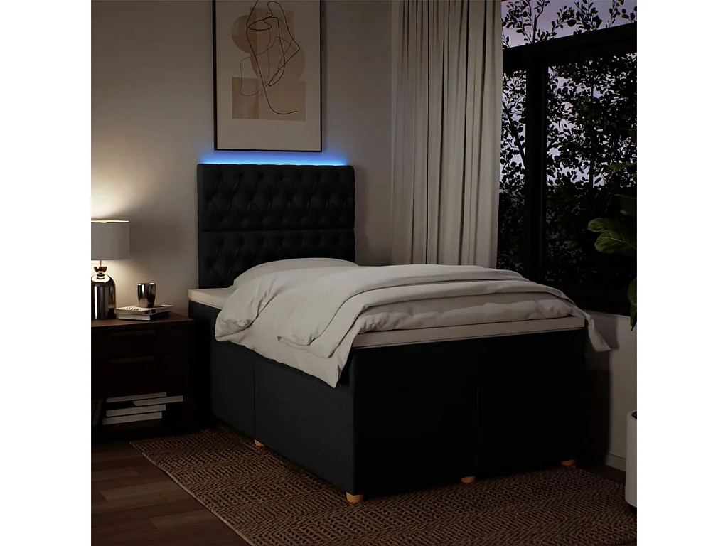 Cama box spring con colchón tela negro 120x200 cm