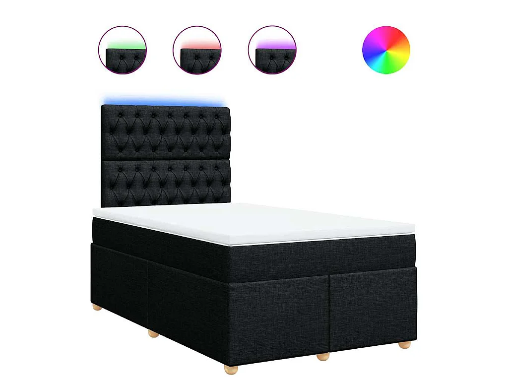 Cama box spring con colchón tela negro 120x200 cm