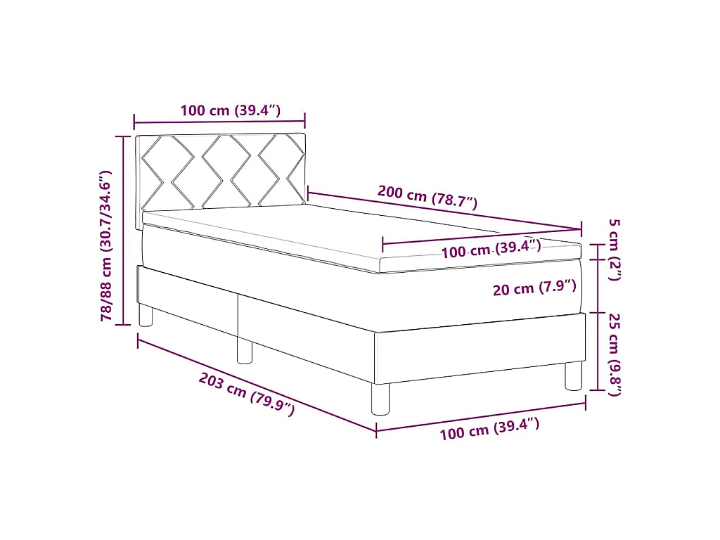 Boxspring bed met kussen met hoofdeinde Crème 100 x 200 cm Stof