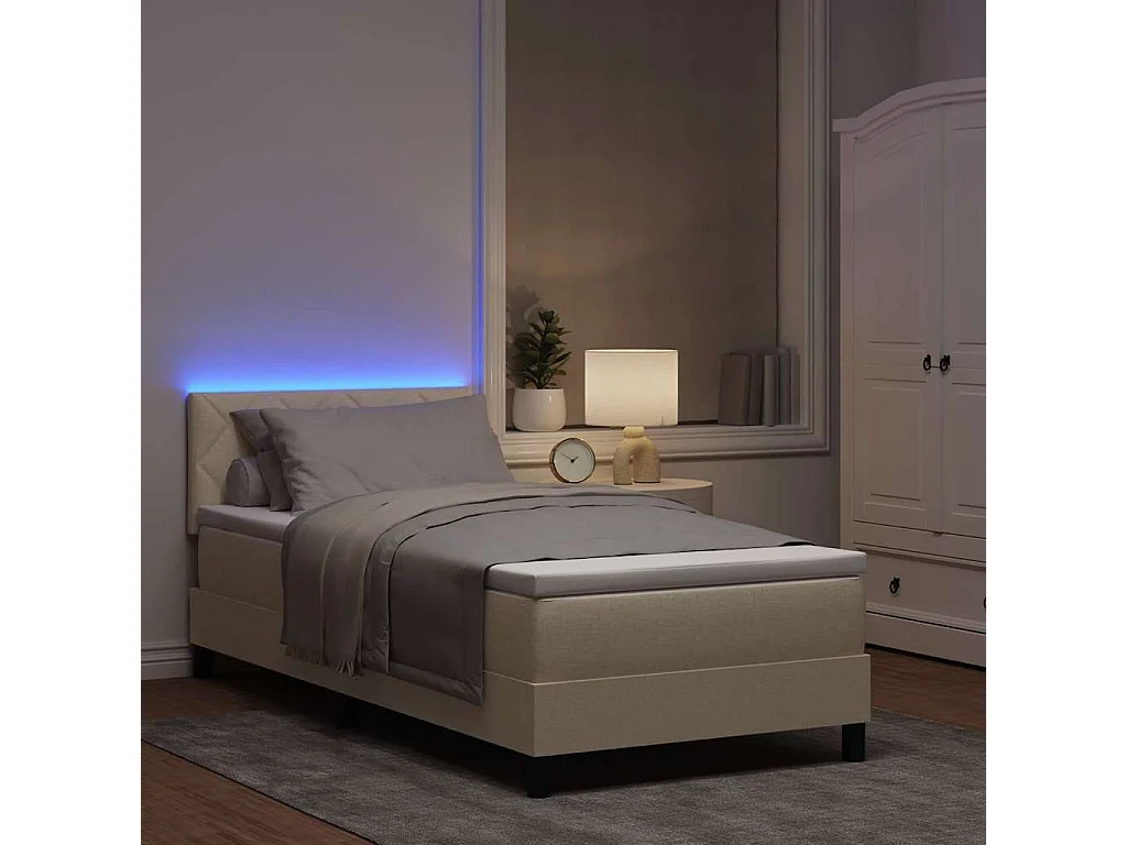 Boxspring bed met kussen met hoofdeinde Crème 100 x 200 cm Stof