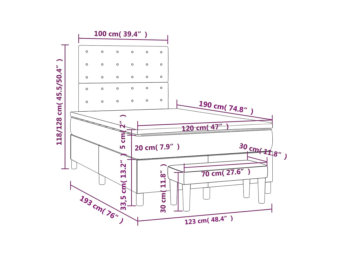 Sommier à lattes de lit avec matelas bleu 120x190 cm tissu