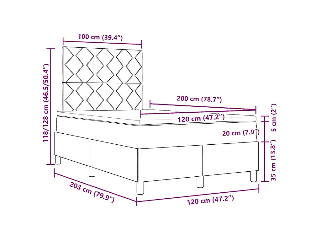 Cama tipo Box Spring con tiras LED Negro 120 x 200 cm tela