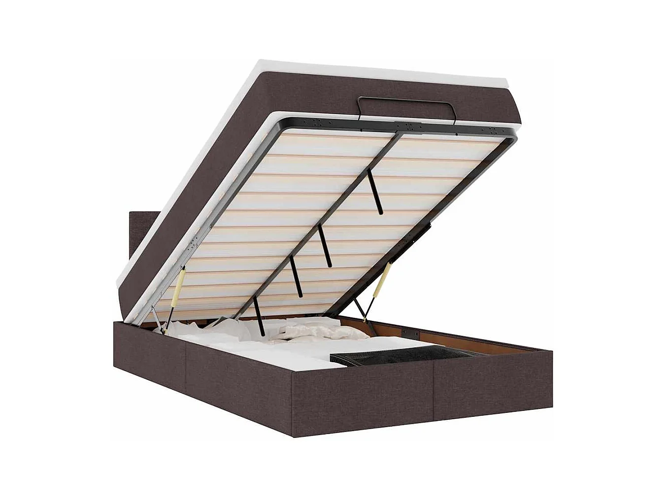 Lit ottoman avec matelas marron foncé 120x200 cm tissu