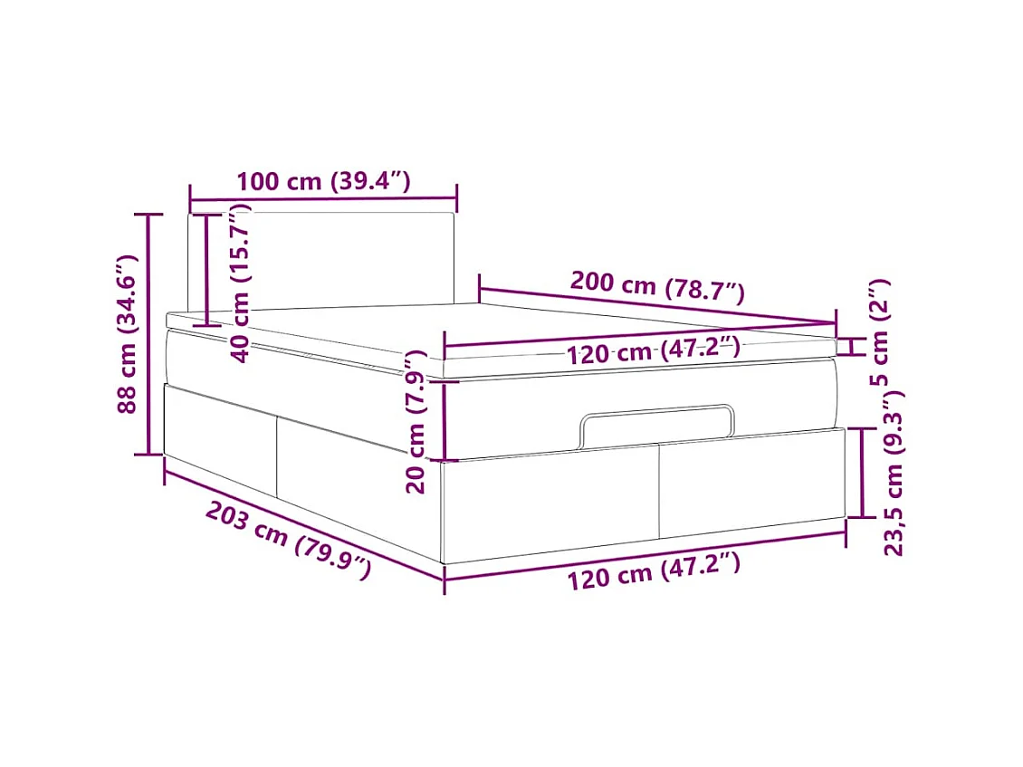 Lit ottoman avec matelas marron foncé 120x200 cm tissu