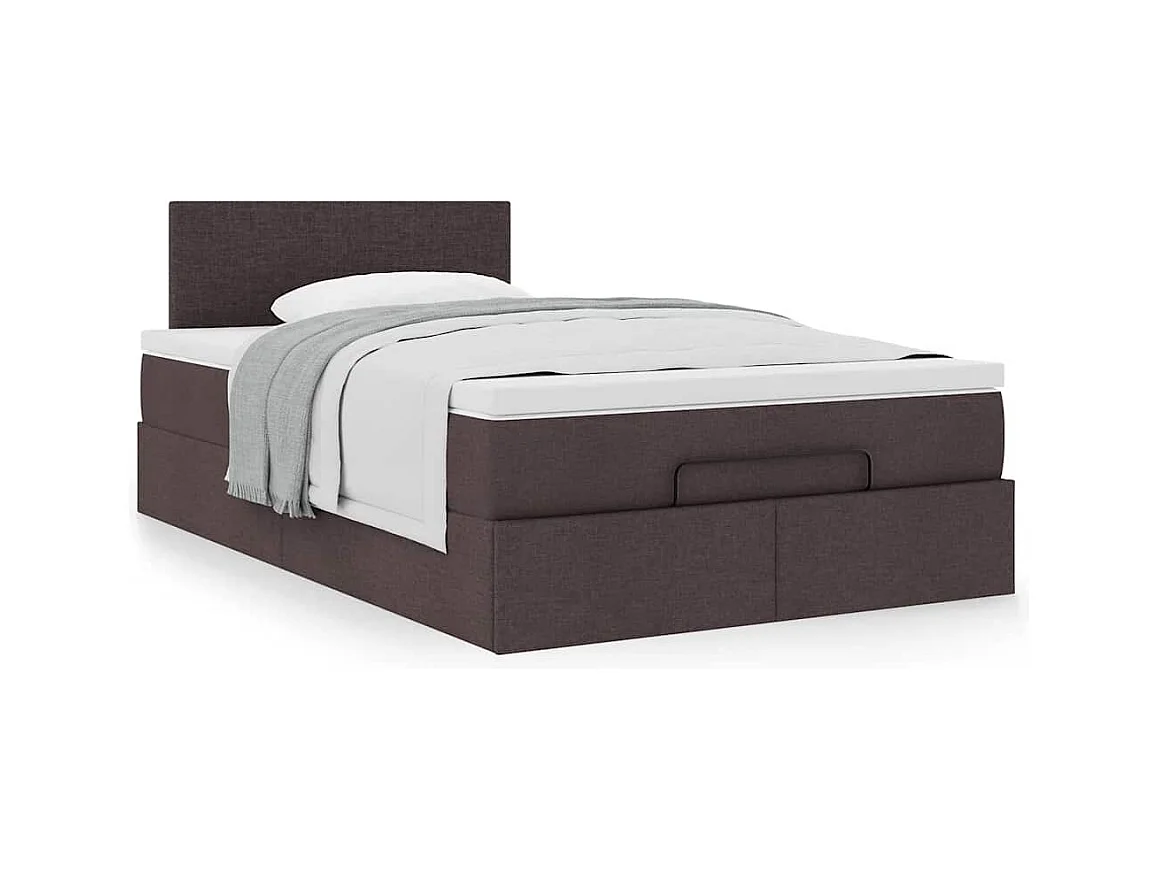 Lit ottoman avec matelas marron foncé 120x200 cm tissu