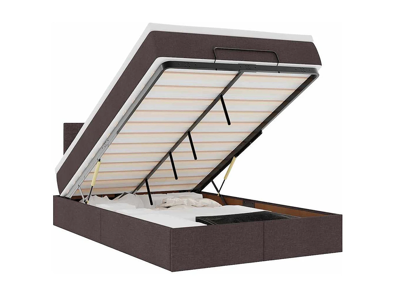 Lit ottoman avec matelas marron foncé 120x200 cm tissu