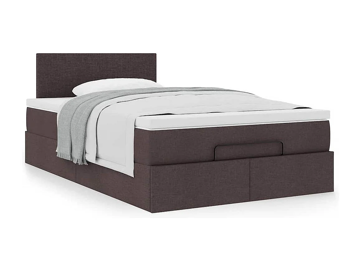 Lit ottoman avec matelas marron foncé 120x200 cm tissu