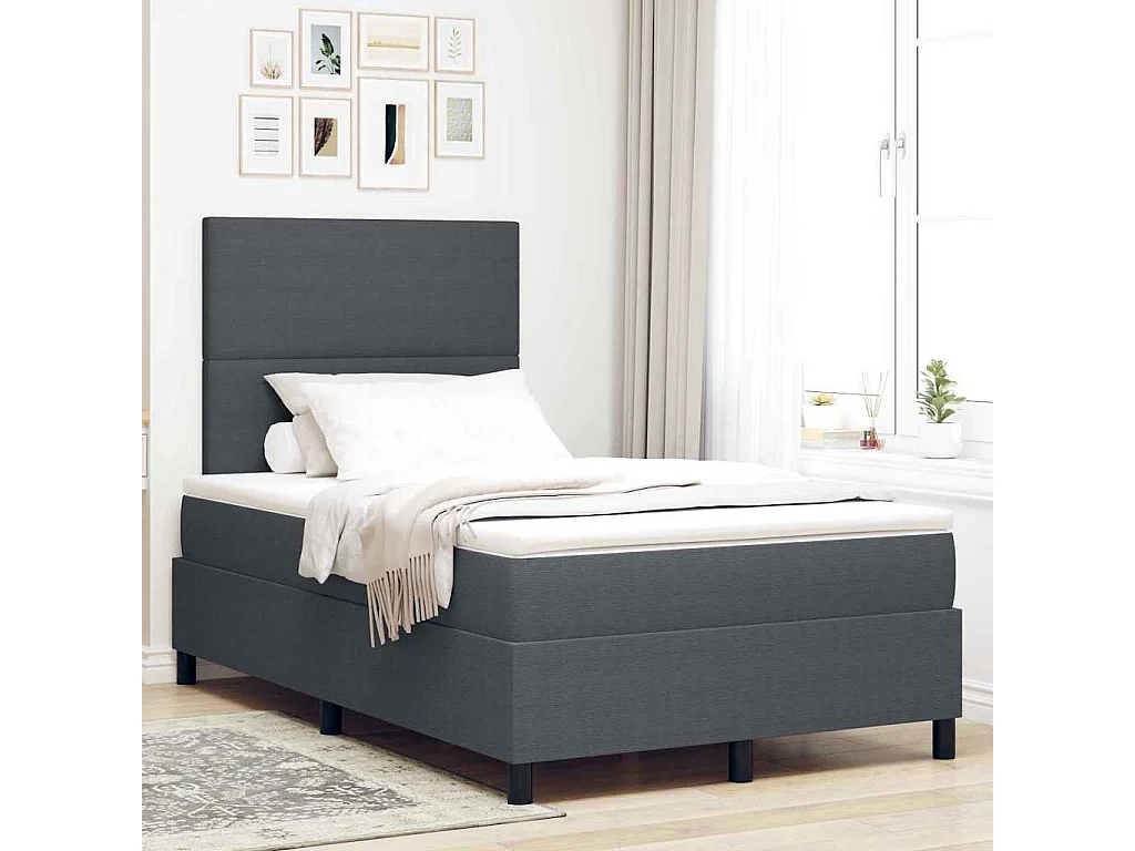 Boxspringbed Donkergrijs en Wit 120 x 190 cm Katoen Stof