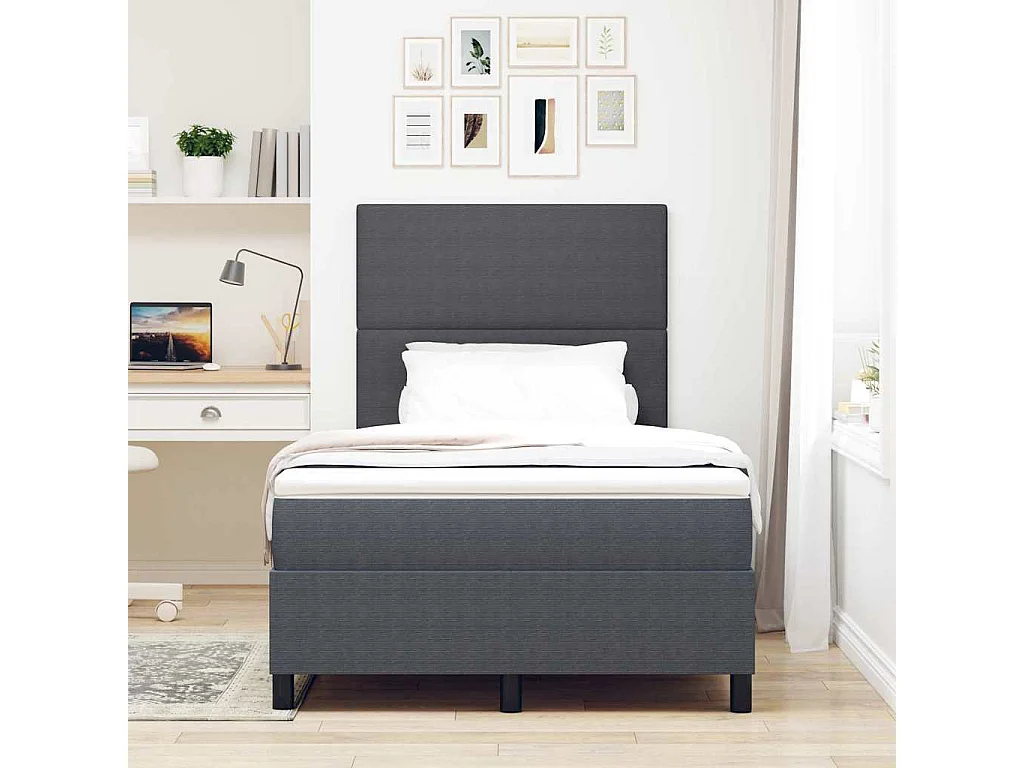 Boxspringbed Donkergrijs en Wit 120 x 190 cm Katoen Stof