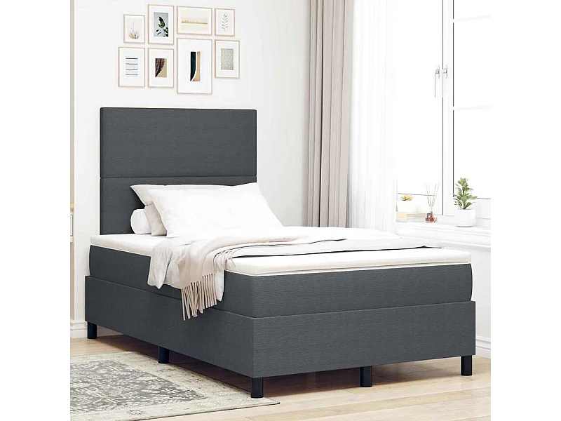 Boxspringbed Donkergrijs en Wit 120 x 190 cm Katoen Stof