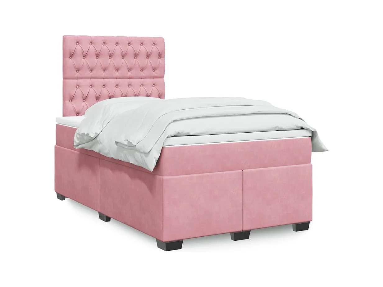 Sommier à lattes de lit avec matelas rose 120x190 cm velours
