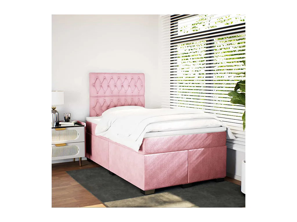 Sommier à lattes de lit avec matelas rose 120x190 cm velours