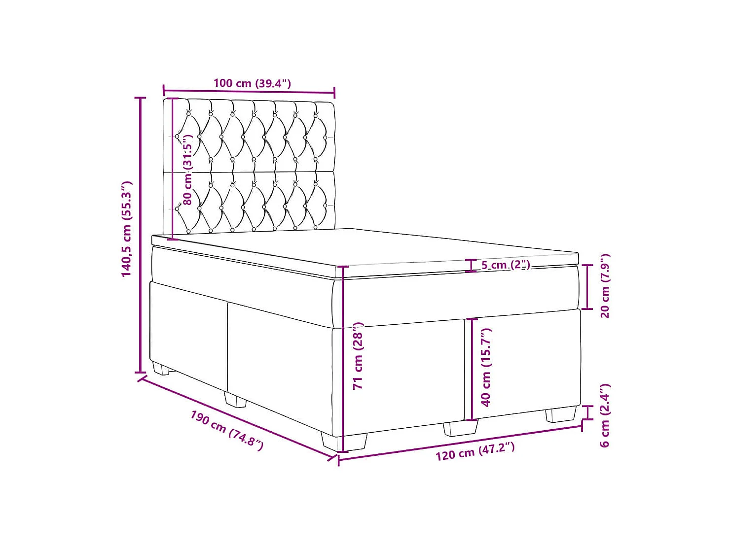 Boxspring met matras fluweel roze 120x190 cm
