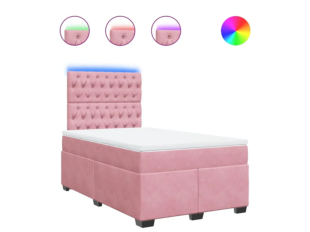 Cama box spring con colchón terciopelo rosa 120x190 cm