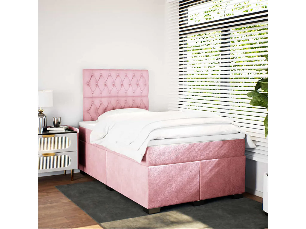 Cama box spring con colchón terciopelo rosa 120x190 cm