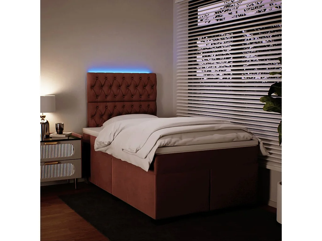 Cama box spring con colchón terciopelo rosa 120x190 cm