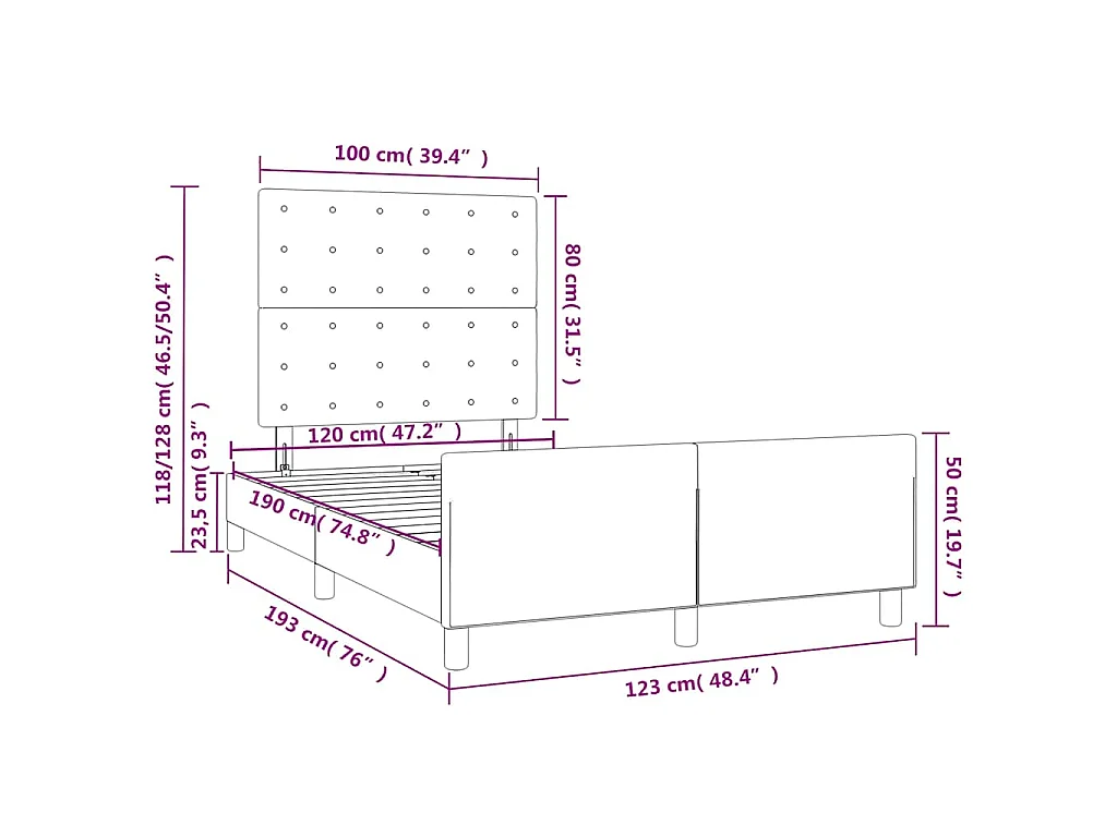 Cadre de lit sans matelas cappuccino 120x190 cm similicuir
