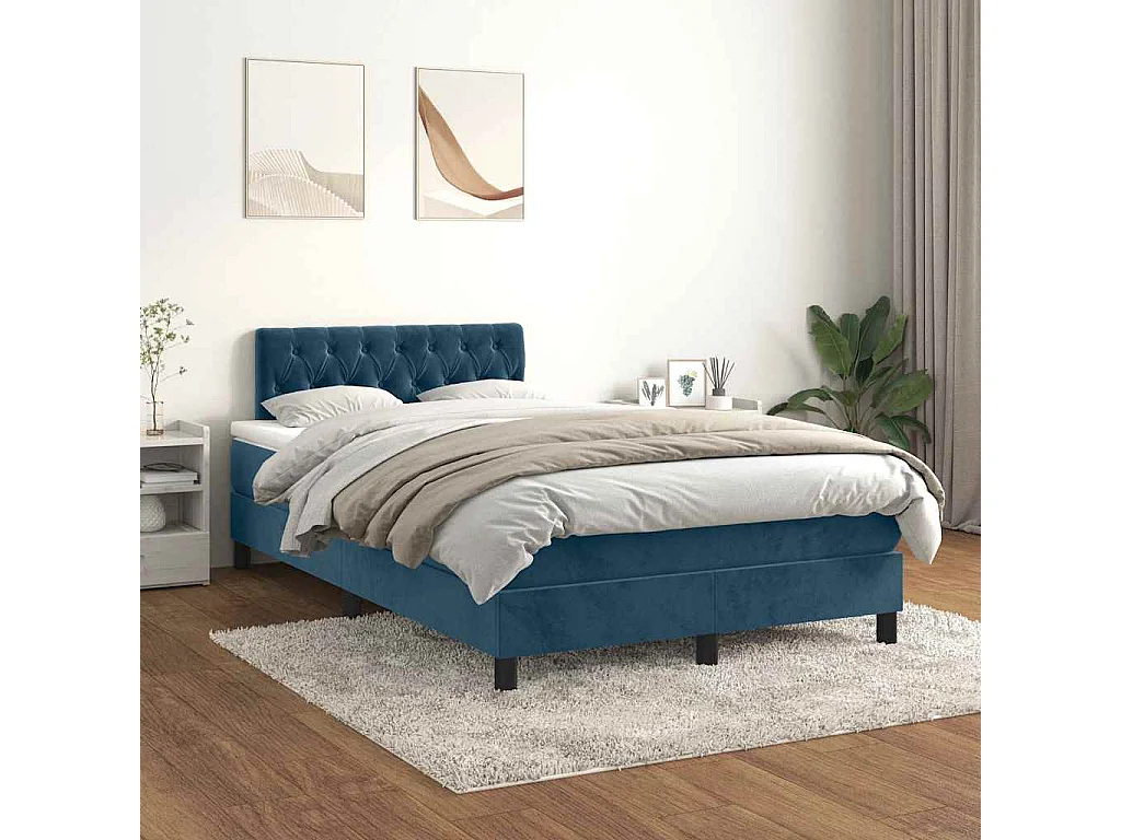 Sommier à lattes de lit et matelas bleu foncé 120x190cm velours