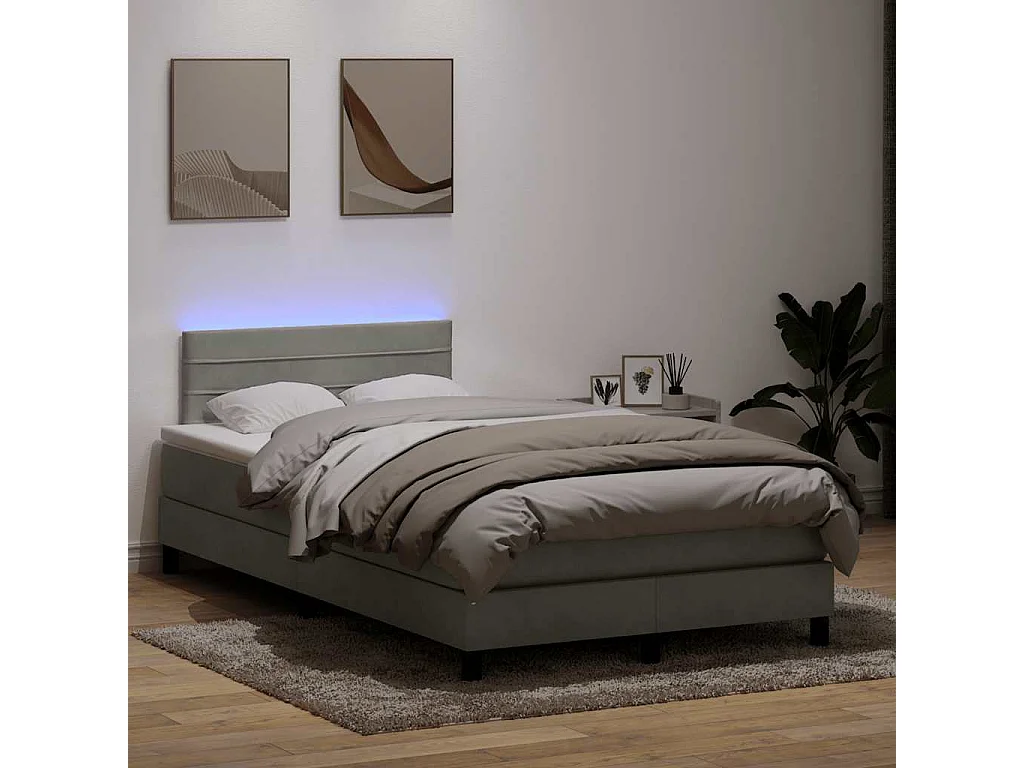 Boxspring met matras en LED fluweel lichtgrijs 120x210 cm
