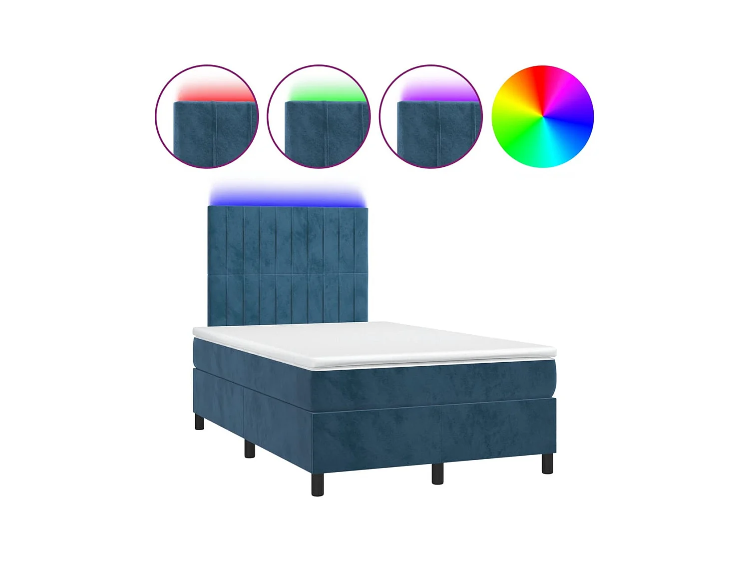 Letto a Molle Materasso e LED Blu Scuro 120x190 cm in Velluto